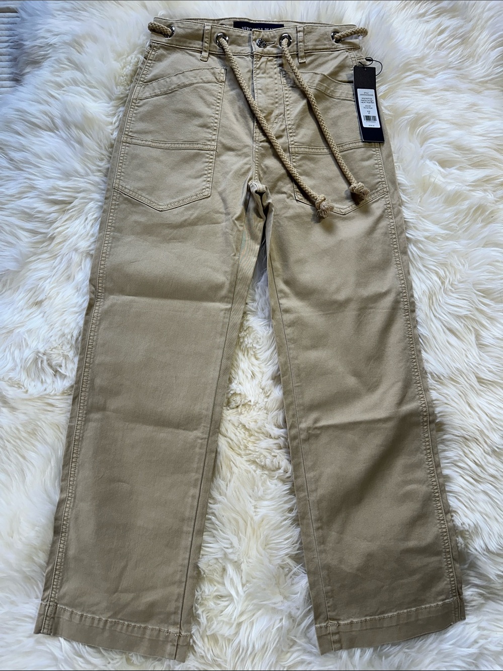 Veronica Beard Stone Khaki Heather Straight-Leg Pants with Rope Belt
